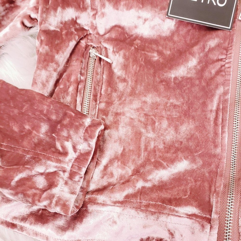 New Urban Retro Pink Velour Bomber Jacket Silk Sma - Picture 4 of 10
